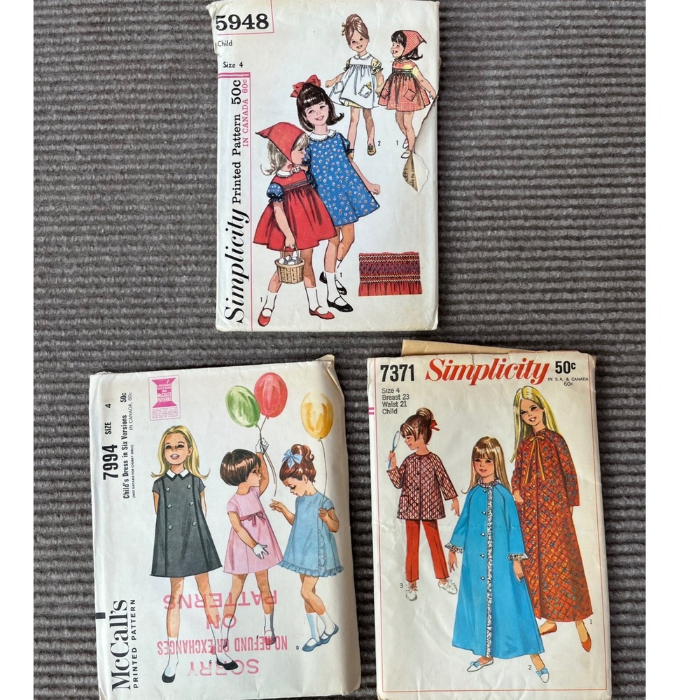 Vintage 1960s Kids Sewing Pattern Lot Simplicity 5948 7371 McCalls 7994 Size 4